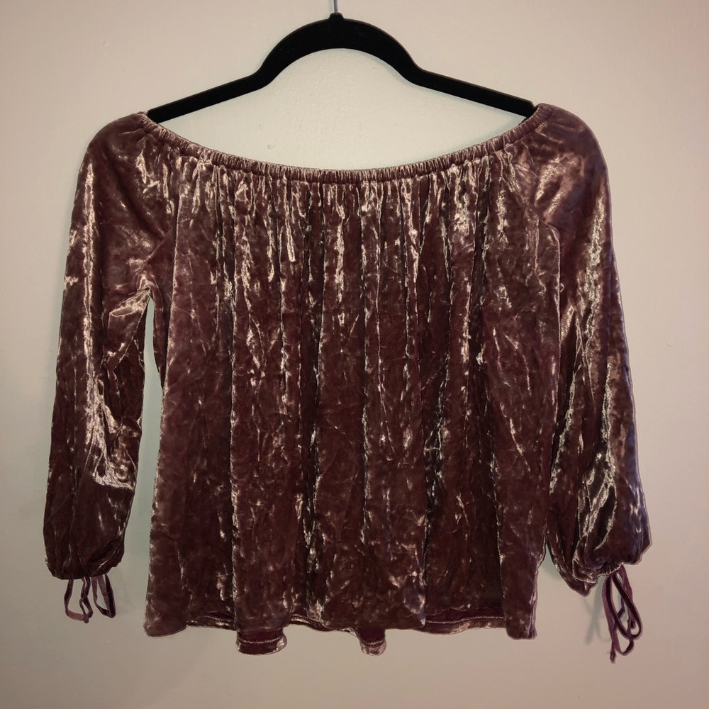 Crushed velvet off the shoulder long sleeve top